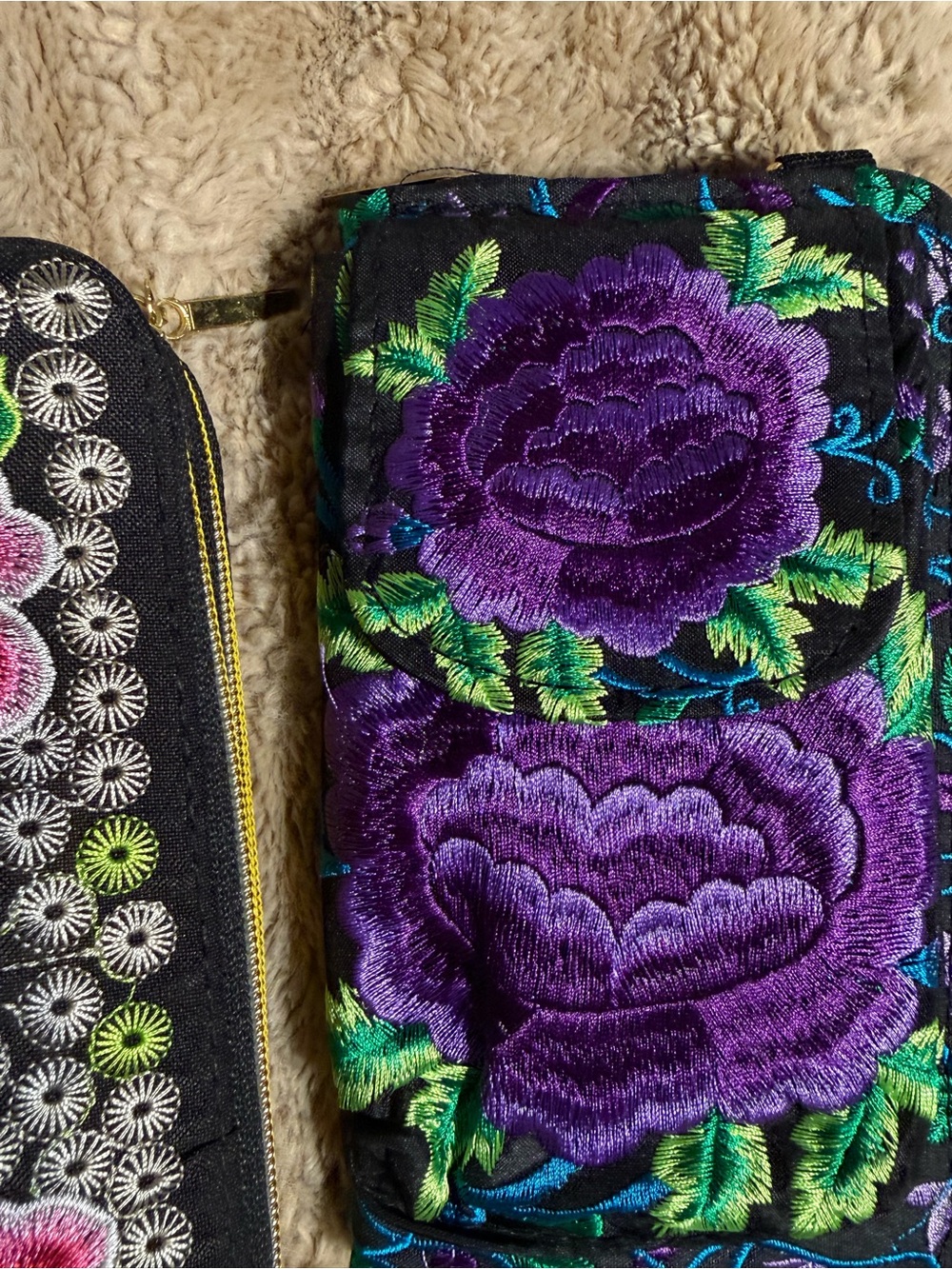Embroidered Purple Floral Wristlet Clutch